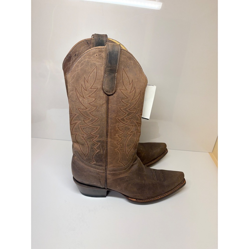 Cavender's Womens 7.5B Burnished Tan Leather Snip Toe Western Cowboy Boots